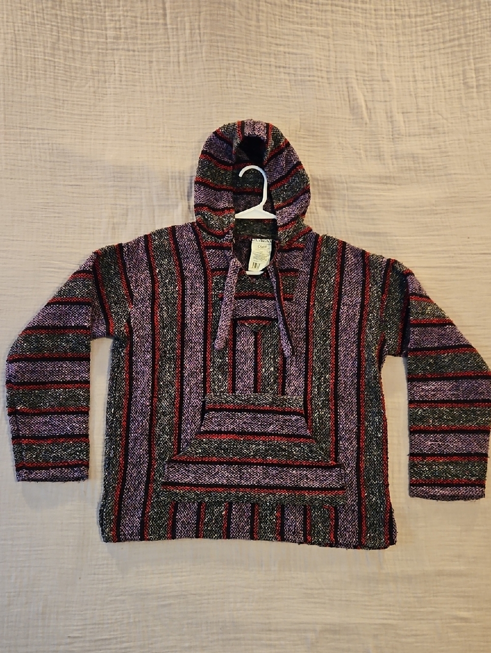 Öland Striped Baja-Style Crewneck Hoodie - Purple, Black, Red, Gray